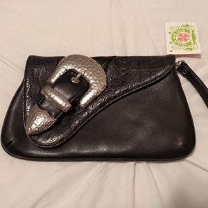 Charm and Luck Black Clutch with Silver Buckle